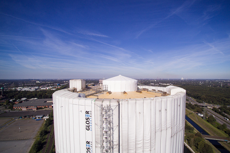 Luftaufnahme des Gasometerdachs.