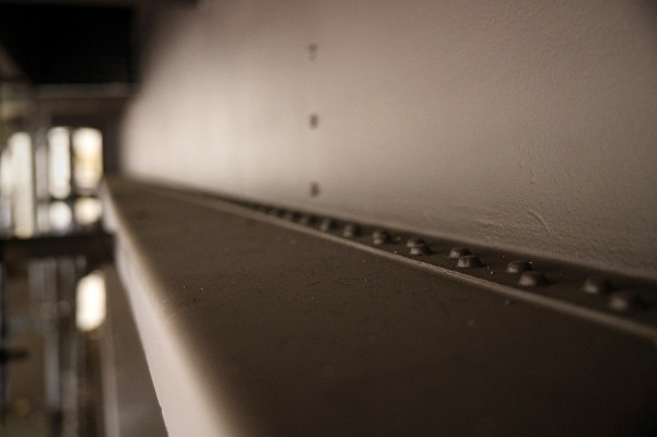 Detail der aufbereiteten Außenhülle des Gasometers